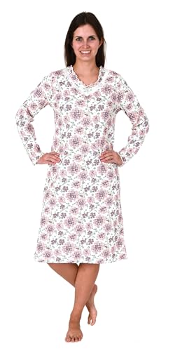 Normann Verspieltes frauliches Damen Nachthemd mit Spitze in floralem Design - 105 cm, Farbe:Weiss, Größe:40-42 von Normann