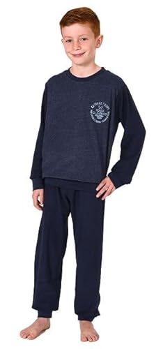 Normann Warmer Jungen Frottee Pyjama/Schlafanzug mit Bündchen und Stickerei, Farbe:blau, Größe:122-128 von Normann