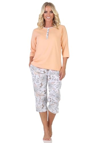 Normann Wunderbarer Damen Kurzarm Pyjama mit Caprihose in floralem Print - auch in Übergrössen, Farbe:apricot, Größe:36-38 von Normann