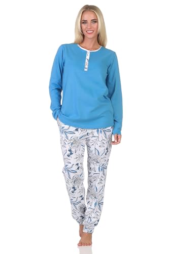 Normann Wunderbarer Damen Pyjama Schlafanzug mit Hose in floralem Print - auch in Übergrössen, Farbe:blau1, Größe:44-46 von Normann