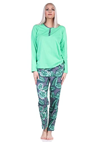 Normann Wunderbarer Damen Pyjama Schlafanzug mit Hose in floralem Print - auch in Übergrössen, Farbe:grün, Größe:36-38 von Normann