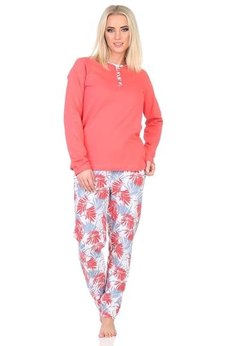Normann Wunderbarer Damen Pyjama Schlafanzug mit Hose in floralem Print - auch in Übergrössen, Farbe:rot1, Größe:56-58 von Normann