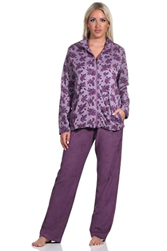 Normann Wunderschöner Damen Frottee Hausanzug/Freizeitanzug, Zweiteiler in floraler Optik, Farbe:Beere, Größe:60-62 von Normann