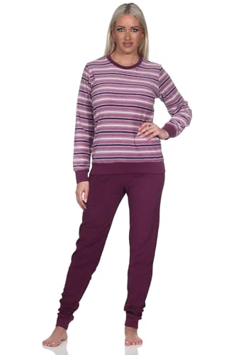 Normann Wunderschöner Damen Frottee Schlafanzug Langarm Pyjama mit Bündchen –- auch in Übergrössen, Farbe:dunkellila, Größe:40-42 von Normann