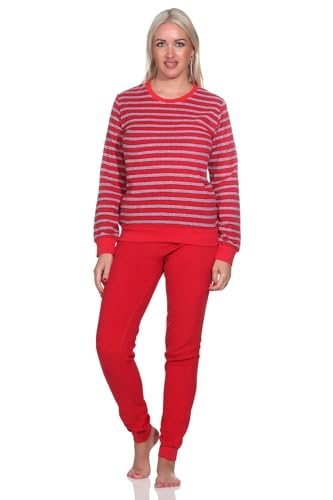 Normann Wunderschöner Damen Frottee Schlafanzug Langarm Pyjama mit Bündchen –- auch in Übergrössen, Farbe:rot, Größe:36-38 von Normann