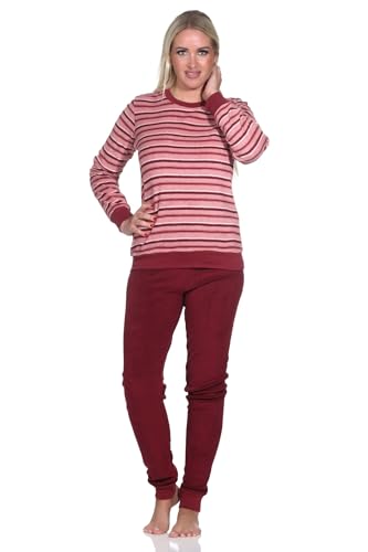 Normann Wunderschöner Damen Frottee Schlafanzug Langarm Pyjama mit Bündchen –- auch in Übergrössen, Farbe:rot1, Größe:36-38 von Normann