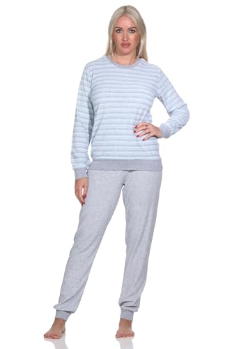 Normann Wunderschöner Damen Frottee Schlafanzug Langarm Pyjama mit Bündchen –- auch in Übergrössen, Farbe:hellblau, Größe:40-42 von Normann