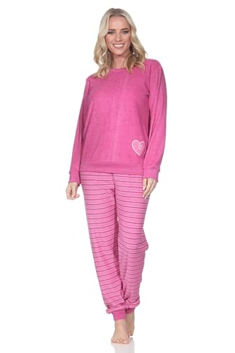 Normann Wunderschöner Damen Frottee Schlafanzug mit Bündchen und Herz-Motiv - auch in Übergrössen, Farbe:pink, Größe:40-42 von Normann