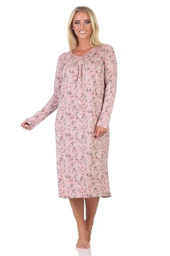 Normann frauliches Damen Nachthemd Langarm in wunderschön floralem Design, Farbe:Altrose, Größe:48-50 von Normann