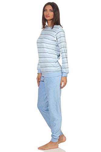 RELAX by Normann Eleganter Damen Frottee Pyjama Langarm mit Bündchen in Streifenoptik - 291 201 13 568, Farbe:hellblau, Größe2:36/38 von Normann