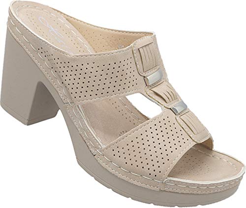 Norn Clogs Damen Sabot Schuhe Sommer Sandalette Pantolette Nr. 61685 (beige, Numeric_38) von Norn