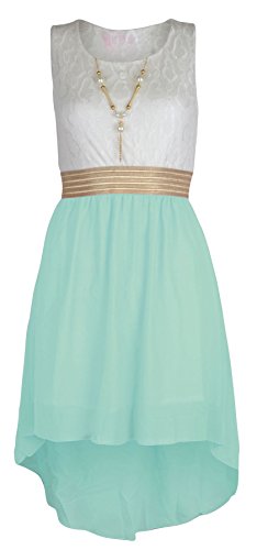 NOROZE Mädchen ärmellos Taille Band Chiffon asymmetrischen Kleid mit Halskette von NOROZE