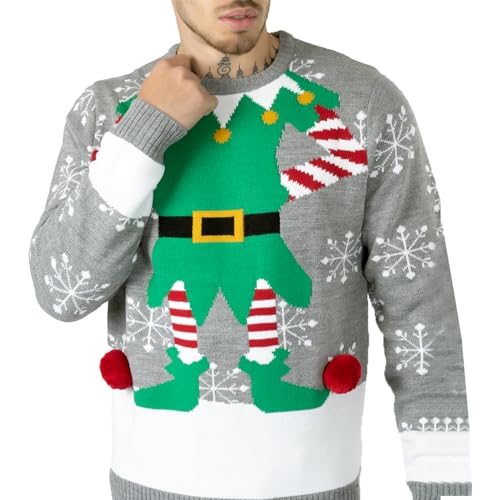 NOROZE Herren Damen Unisex Prämie Novum Gestrickt Weihnachten Jumper Elf Pullover (Grau, Small) von NOROZE