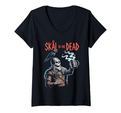 Damen Skål to The Dead Wikinger Halloween T-Shirt mit V-Ausschnitt Damen Skål to The Dead Wikinger Halloween T-Shirt mit V-Ausschnitt von Norse Humor Drinking - Nordic Skull Pub