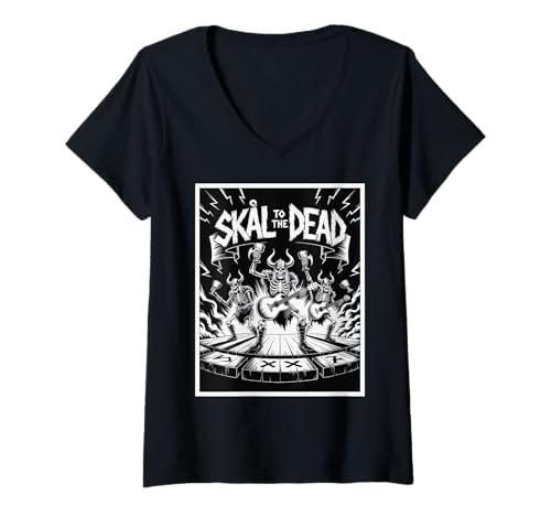 Damen Skål to The Dead - Viking Rock 'n' Roll Halloween - Nordisch T-Shirt mit V-Ausschnitt Damen Skål to The Dead - Viking Rock 'n' Roll Halloween - Nordisch T-Shirt mit V-Ausschnitt von Norse Humor Drinking - Nordic Skull