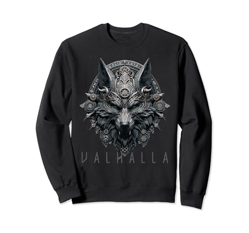 Valhalla Wolf Maske Odin Runen nordischer Kompass Wikinger Herren Damen Sweatshirt Valhalla Wolf Maske Odin Runen nordischer Kompass Wikinger Herren Damen Sweatshirt von Norse Mythology Valhalla Wolf Odin Viking Fenrir