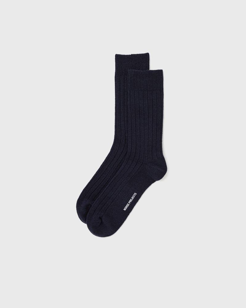 Norse Projects Bjarki Cashmere Wool Blend Rib Sock men Socks blue in Größe:ONE SIZE von Norse Projects
