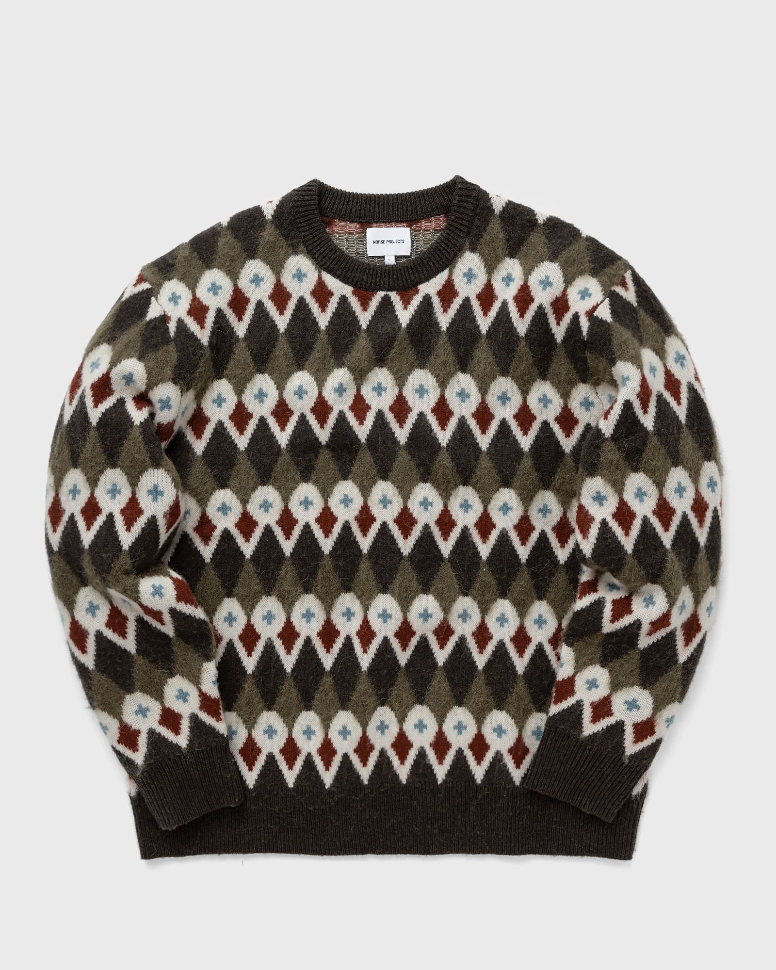 Norse Projects Rune Loose Merino Fair Isle Jacquard Sweater men Pullovers green|white in Größe:M von Norse Projects