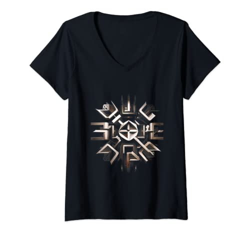 Damen Nordischer Vegvisir, moderner mechanischer Stil T-Shirt mit V-Ausschnitt Damen Nordischer Vegvisir, moderner mechanischer Stil T-Shirt mit V-Ausschnitt von Norse Vegvisir Modern Mechanical Style
