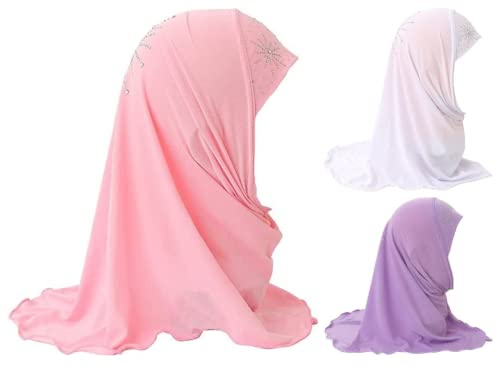 Norsen 3 Stücke Mädchen Kopftuch Kinder Muslimischer Hijab Kleines Mädchen Moslem Schal Elegante Arabien Islamische Kopfkappe Kleidung Schal Turban Gesichtsschleier Kopfbedeckung, 50 von Norsen