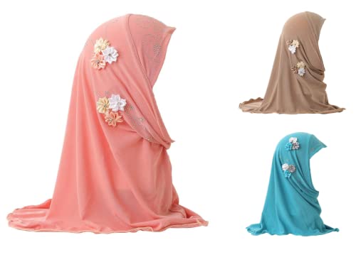 Norsen 3 Stücke Mädchen Kopftuch Kinder Muslimischer Hijab mit Blumen Kleines Mädchen Moslem Schal Arabien Islamische Kopfkappe Schal Turban Kopfbedeckung von Norsen