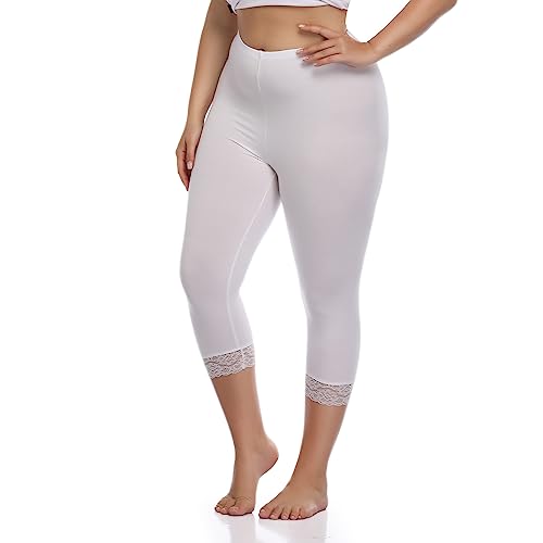 North Bund Damen Capri 3/4 Leggings High Waist Leggins Blickdicht Sporthose Sexy Bauchweg Gymnastikhose Übergröße Mit Spitze Sommer Für Yoga Gym Freizeit Weiß 3XL von North Bund