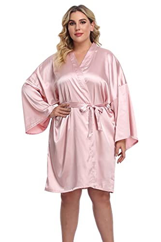 North Bund Damen Plus Size Kurze Seidige Bademäntel Satin Kimono Roben Braut Brautjungfer Loungewear Weiches Nachthemd, Pink, 4XL Mehr von North Bund