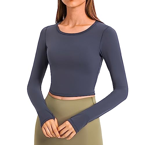 North Bund Damen Sport Langarm Crop Top Oberteile Bauchfrei Sexy Laufshirt Schnelle Trockene Sportshirt Sporttop Funktionsshirt Atmungsaktiv Nahtlos Shirt Mit Daumenloch Workout Fitness Yoga Gym von North Bund