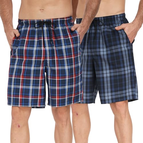 North Bund Herren 2er-Pack Schlafanzughose Kurz Baumwolle Schlafshorts Kariert Pyjamahose Freizeithose für Männer Loungewear Kurze Nachtwäsche Shorty Loungehose Sommer Mit Taschen M von North Bund