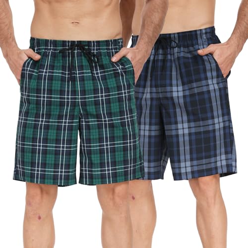 North Bund Herren 2er-Pack Schlafanzughose Kurz Baumwolle Schlafshorts Kariert Pyjamahose Freizeithose für Männer Loungewear Kurze Nachtwäsche Shorty Loungehose Sommer Mit Taschen S von North Bund