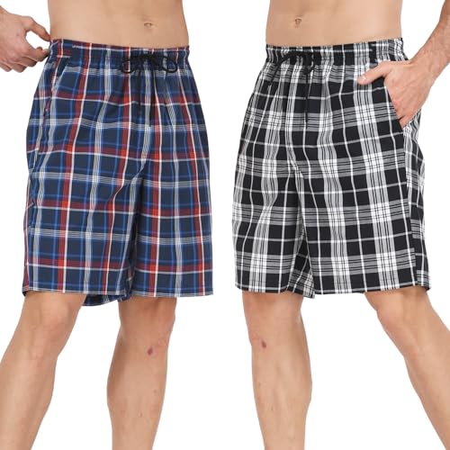 North Bund Herren 2er-Pack Schlafanzughose Kurz Baumwolle Schlafshorts Kariert Pyjamahose Freizeithose für Männer Loungewear Kurze Nachtwäsche Shorty Loungehose Sommer Mit Taschen XL von North Bund