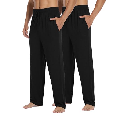 North Bund Herren 2er Pack Schlafanzughose Modal Pyjamahose Nachtwäsche Freizeithose Elastischer Taille Loungewear Lang Hose Schlafhose Weich Loungehose Schlafanzughosen Männer Sommer Mit Taschen von North Bund