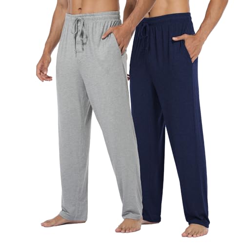 North Bund Herren 2er Pack Schlafanzughose Modal Pyjamahose Nachtwäsche Freizeithose Elastischer Taille Loungewear Lang Hose Schlafhose Weich Loungehose Schlafanzughosen Männer Sommer L von North Bund