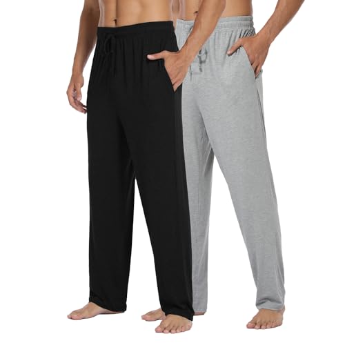 North Bund Herren 2er Pack Schlafanzughose Modal Pyjamahose Nachtwäsche Freizeithose Elastischer Taille Loungewear Lang Hose Schlafhose Weich Loungehose Schlafanzughosen Männer Sommer Mit Taschen von North Bund