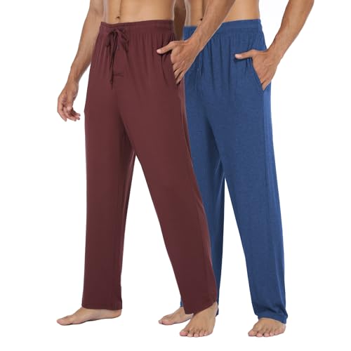 North Bund Herren 2er Pack Schlafanzughose Modal Pyjamahose Nachtwäsche Freizeithose Elastischer Taille Loungewear Lang Hose Schlafhose Weich Loungehose Schlafanzughosen Männer L von North Bund