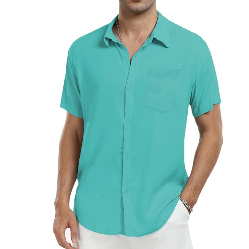 North Bund Herren Hemd Kurzarm 100% Baumwolle Freizeithemd Casual Shirts Button Down Sommerhemd Kurzarmhemd Mit Brusttasche für Männer Sommer von North Bund