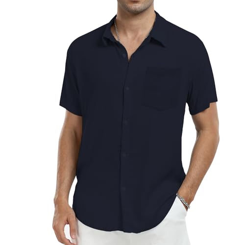 North Bund Herren Hemd Kurzarm 100% Baumwolle Freizeithemd Casual Shirts Button Down Sommerhemd Kurzarmhemd Mit Brusttasche für Männer Sommer von North Bund