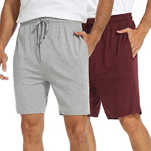 North Bund Herren Schlafanzughose Kurz Pyjamahose 2er Pack Schlafshorts Freizeithose Sommer Nachtwäsche Schlafhose Weich Shorts Sleephose Shorty Schlafanzugshorts Seitentaschen 3XL von North Bund