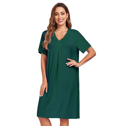 North Bund Nachthemd Damen Kurzarm Nachtwäsche Sommer Schlafshirt Loose fit Negligee V-Ausschnitt Sleepwear S-XXL Grün L von North Bund