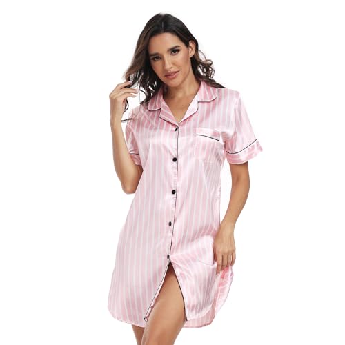 North Bund Nachthemd Damen Kurzarm V-Ausschnitt Schlafshirt Nachtwäsche Mit Knopfleiste Sleepshirt Schlafhemd Nachtkleid Kurz Geburtshemd Stillnachthemd Sommer Gestreift XXL North Bund Nachthemd Damen Kurzarm V-Ausschnitt Schlafshirt Nachtwäsche Mit Knopfleiste Sleepshirt Schlafhemd Nachtkleid Kurz Geburtshemd Stillnachthemd Sommer Gestreift XXL von North Bund