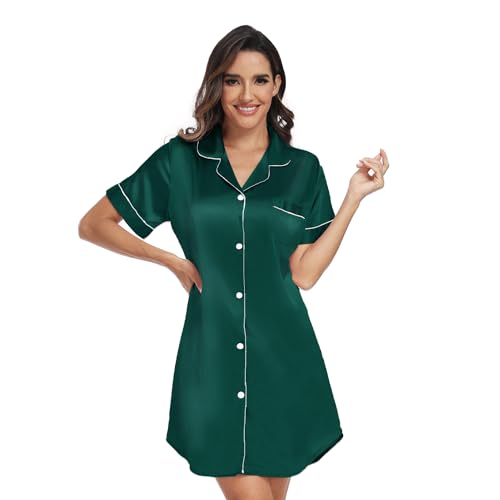 North Bund Nachthemd Damen Kurzarm V-Ausschnitt Schlafshirt Nachtwäsche Mit Knopfleiste Sleepshirt Schlafhemd Nachtkleid Kurz Geburtshemd Stillnachthemd Sommer Grün M von North Bund