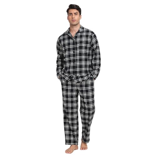North Bund Schlafanzug Herren Lang Pyjama Set Baumwolle Nachtwäsche Langarm Loungewear Zweiteiliger Schlafanzughose Kariert Hausanzug Für Männer Winter Schwarzweiß L von North Bund