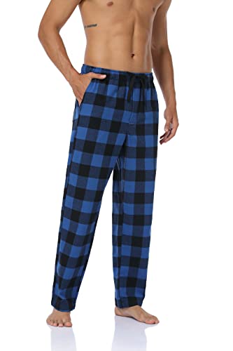 North Bund Schlafanzughose Herren, 100% Baumwolle Kariert Pyjamahose Dicke Flanell Schlafhose Weich Nachtwäsche für Männer mit Taschen Verstellbaren Tunnelzugbund Blau M von North Bund