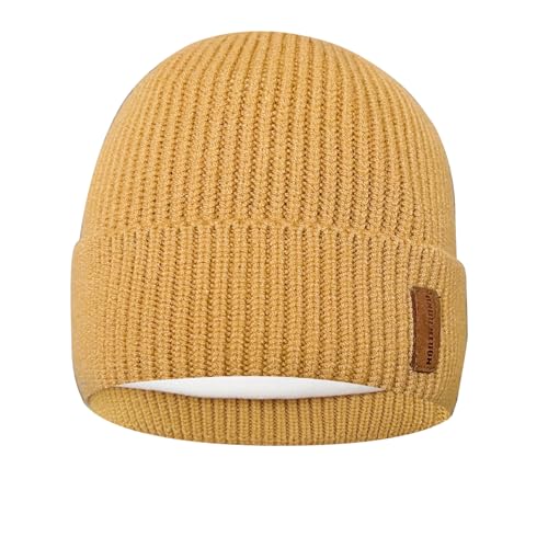 North Bund Winter Beanie Mütze Herren Damen Strickmütze Unisex Dickes Warmfutter Wintermütze Dehnbarer weicher Innerline Hut Gelb von North Bund