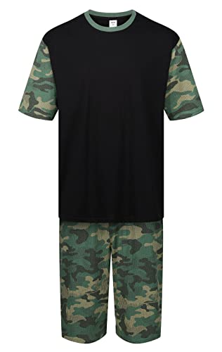 North East Herren Schlafanzug kurz PJ Sets M L XL 2XL 3XL 4XL 5XL 6XL Schlaf Lounge Nachtkleidung, 7003 - Schwarz & Camouflage, XL von North East