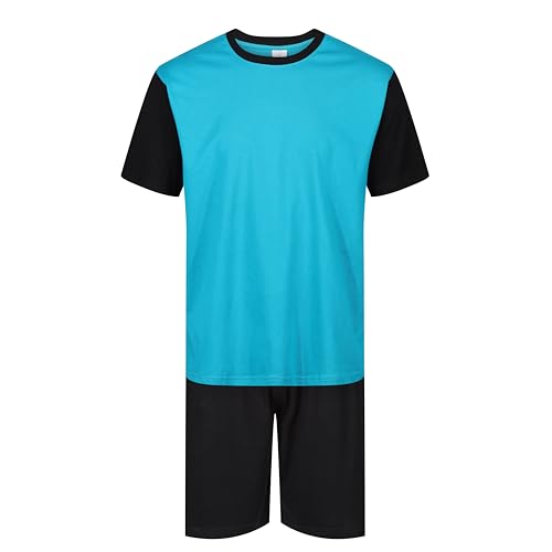 North East Herren-Pyjama-Set, kurz, M, L, XL, 2XL, 3XL, 4XL, 5XL, 6XL, Schlaf-, Lounge-, Nachtkleidung, 7003 – Türkis und Schwarz, 5XL von North East