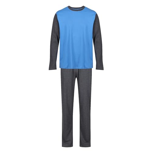 North East Herren-Schlafanzug, langärmelig, Oberteil, Hose, Pyjama-Set, Nachtwäsche, Loungewear mit Taschen, 7002 - Blau/Anthrazit, L von North East