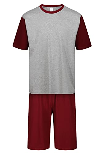 North East Herren Schlafanzug kurz PJ Sets M L XL 2XL 3XL 4XL 5XL 6XL Schlaf Lounge Nachtkleidung, 7003 - Grau & Rot, L von North East