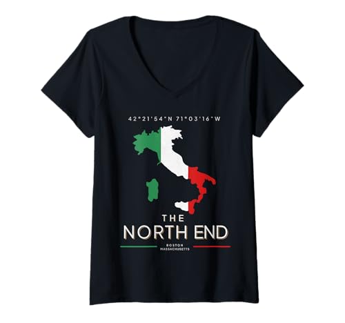Damen The North End Boston Italienische Flagge MA Ancestry Map Vintage T-Shirt mit V-Ausschnitt Damen The North End Boston Italienische Flagge MA Ancestry Map Vintage T-Shirt mit V-Ausschnitt von North End Boston Mass Flag of Italy