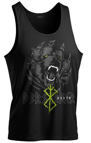 North Legendary - Big Tank Top für Herren - Bär Björn Krieger Berserker - Viking Oversized Gym Tanktop, Wikinger, Walhalla, Sport Geschenk für Männer, Größe:3XL, Farbe:Grün von North Legendary